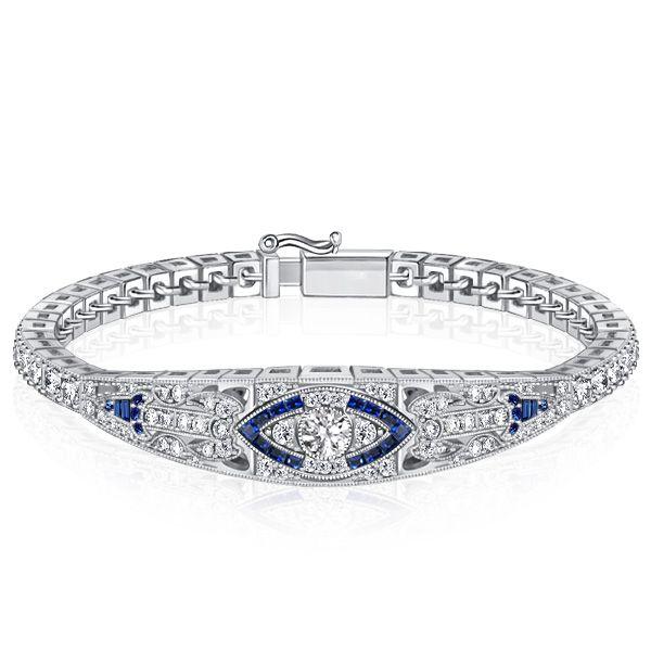 Art Deco Sterling Silver Tennis Bracelet with Simulated Diamonds - 6-9 Inches