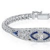 Art Deco Sterling Silver Tennis Bracelet with Simulated Diamonds - 6-9 Inches