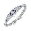 Art Deco Sterling Silver Tennis Bracelet with Simulated Diamonds - 6-9 Inches