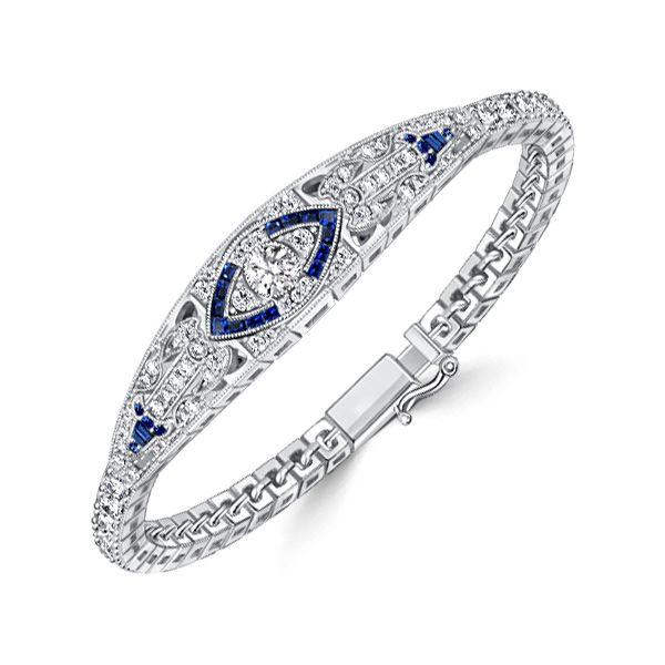 Art Deco Sterling Silver Tennis Bracelet with Simulated Diamonds - 6-9 Inches