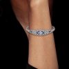 Art Deco Sterling Silver Tennis Bracelet with Simulated Diamonds - 6-9 Inches