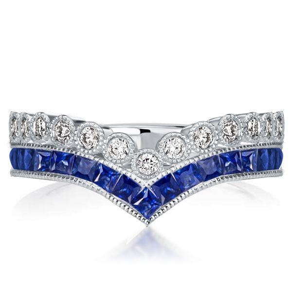 Milgrain Double Row Blue Topaz Half Eternity Wedding Band in Sterling Silver