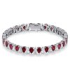 Women's Pear Cut White and Ruby Tennis Bracelet in Rhodium-Plated 925 Sterling Silver