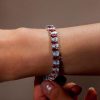 Women's Pear Cut White and Ruby Tennis Bracelet in Rhodium-Plated 925 Sterling Silver