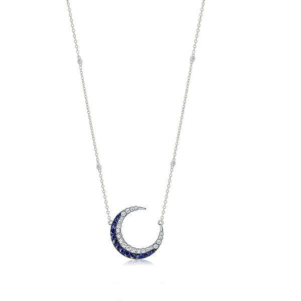 Sterling Silver Crescent Moon Pendant Necklace for Women with Adjustable Chain