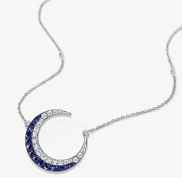 Sterling Silver Crescent Moon Pendant Necklace for Women with Adjustable Chain