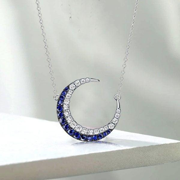 Sterling Silver Crescent Moon Pendant Necklace for Women with Adjustable Chain