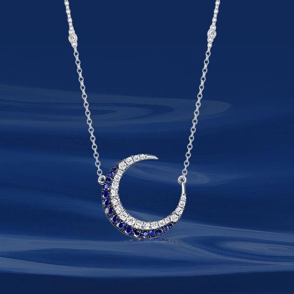 Sterling Silver Crescent Moon Pendant Necklace for Women with Adjustable Chain