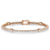 Rose Gold Plated Sterling Silver Round & Baguette Cut CZ Tennis Bracelet for Women