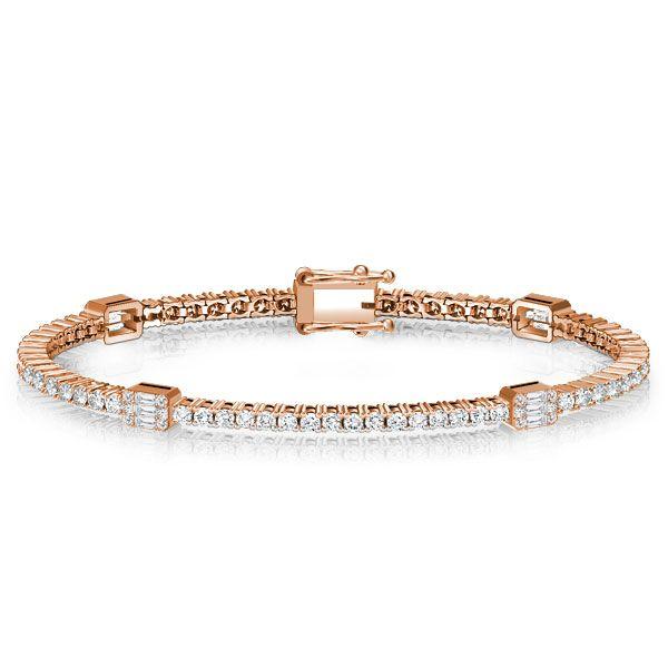 Rose Gold Plated Sterling Silver Round & Baguette Cut CZ Tennis Bracelet for Women