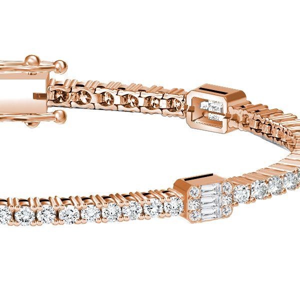 Rose Gold Plated Sterling Silver Round & Baguette Cut CZ Tennis Bracelet for Women