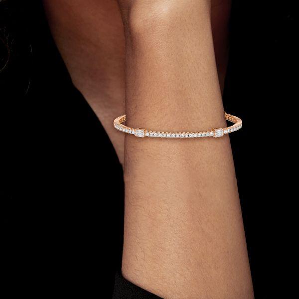 Rose Gold Plated Sterling Silver Round & Baguette Cut CZ Tennis Bracelet for Women