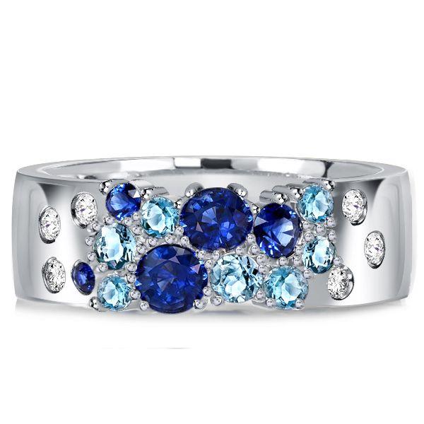 Blue Sapphire Wedding Band Ring, Round Cut, Sterling Silver