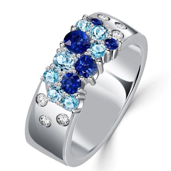 Blue Sapphire Wedding Band Ring, Round Cut, Sterling Silver