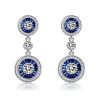Blue Sapphire Halo Drop Earrings - 925 Sterling Silver Vintage Style