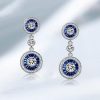 Blue Sapphire Halo Drop Earrings - 925 Sterling Silver Vintage Style