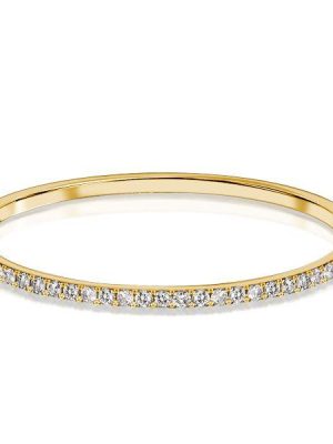 18K Gold Plated Sterling Silver 3mm Round Cut Bangle Bracelet for Women - 7 Inch