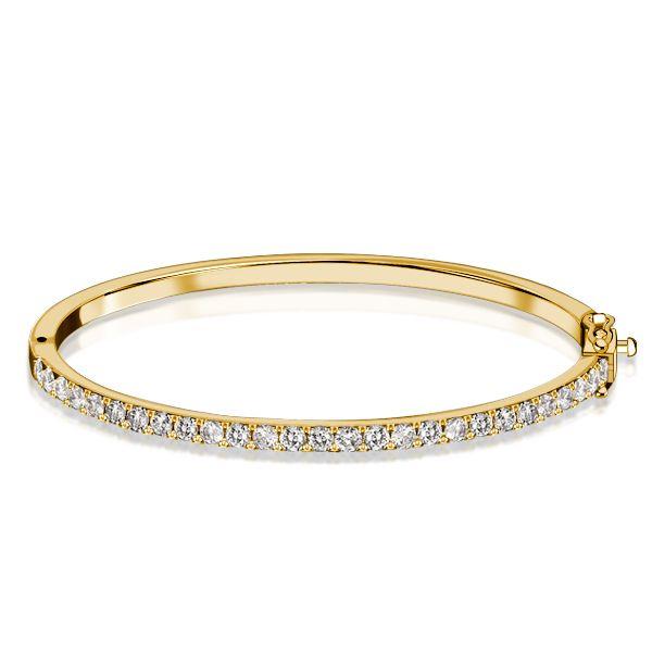 18K Gold Plated Sterling Silver 3mm Round Cut Bangle Bracelet for Women - 7 Inch