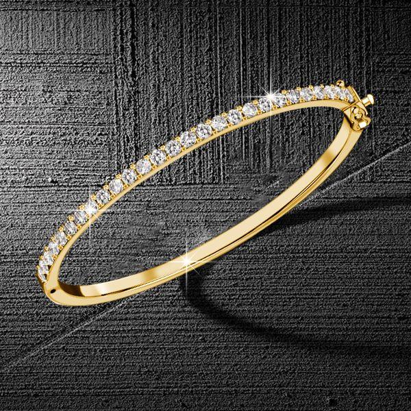 18K Gold Plated Sterling Silver 3mm Round Cut Bangle Bracelet for Women - 7 Inch