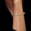 18K Gold Plated Sterling Silver 3mm Round Cut Bangle Bracelet for Women - 7 Inch