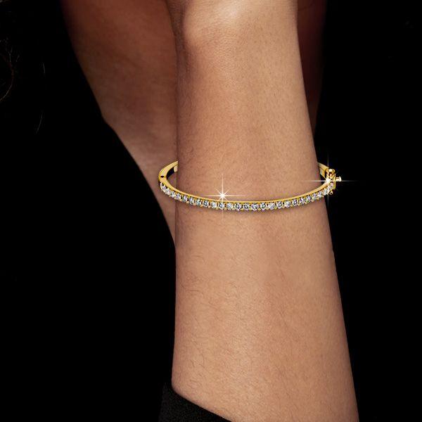 18K Gold Plated Sterling Silver 3mm Round Cut Bangle Bracelet for Women - 7 Inch