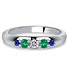 Emerald & Blue Sapphire 5-Stone Half Eternity Ring - Sterling Silver