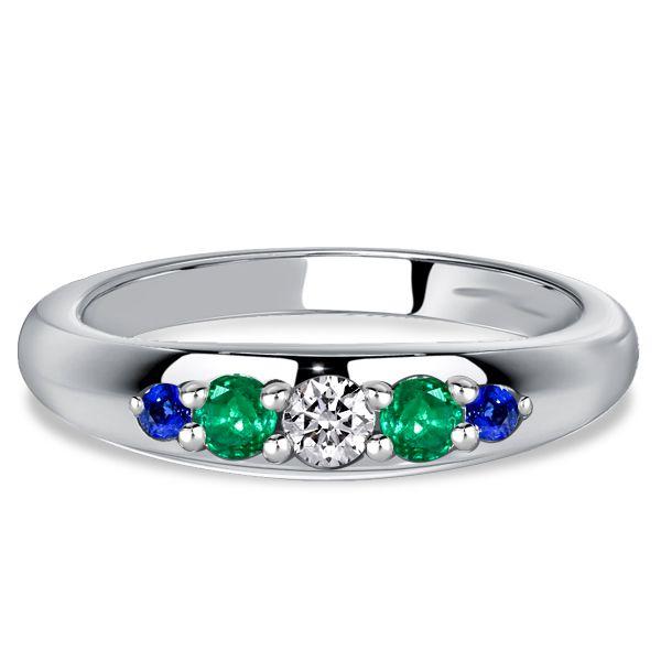 Emerald & Blue Sapphire 5-Stone Half Eternity Ring - Sterling Silver