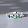 Emerald & Blue Sapphire 5-Stone Half Eternity Ring - Sterling Silver