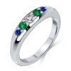 Emerald & Blue Sapphire 5-Stone Half Eternity Ring - Sterling Silver