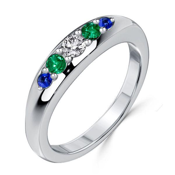 Emerald & Blue Sapphire 5-Stone Half Eternity Ring - Sterling Silver