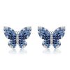 Blue Sapphire Butterfly Stud Earrings in Rhodium Plated 925 Sterling Silver