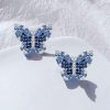 Blue Sapphire Butterfly Stud Earrings in Rhodium Plated 925 Sterling Silver