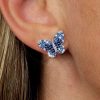 Blue Sapphire Butterfly Stud Earrings in Rhodium Plated 925 Sterling Silver