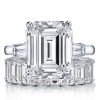 Emerald Cut Three Stone Bridal Set in Sterling Silver with Rhodium Finish