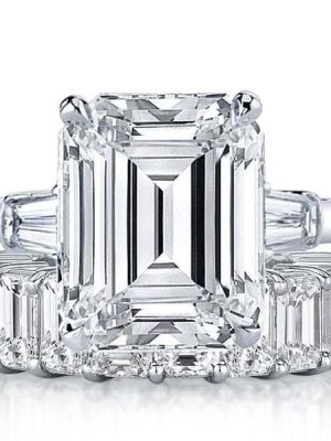 Emerald Cut Three Stone Bridal Set in Sterling Silver with Rhodium Finish