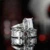 Emerald Cut Three Stone Bridal Set in Sterling Silver with Rhodium Finish