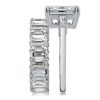 Emerald Cut Three Stone Bridal Set in Sterling Silver with Rhodium Finish