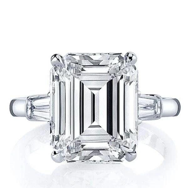 Emerald Cut Three Stone Bridal Set in Sterling Silver with Rhodium Finish