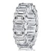 Emerald Cut Three Stone Bridal Set in Sterling Silver with Rhodium Finish