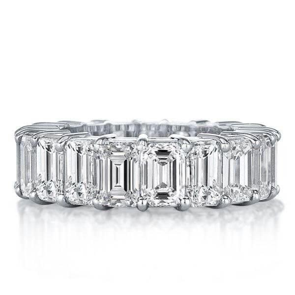 Emerald Cut Three Stone Bridal Set in Sterling Silver with Rhodium Finish