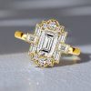 Emerald Cut Milgrain Vintage Engagement Ring | 1.75 CT Center Stone | 18K Gold Plated Silver
