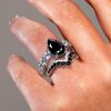 Pear Cut Black Sapphire Bridal Set - Sterling Silver Black Wedding Rings