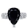 Pear Cut Black Sapphire Bridal Set - Sterling Silver Black Wedding Rings
