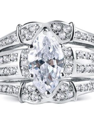 Marquise Created White Sapphire Sterling Silver 3-Piece Wedding Set
