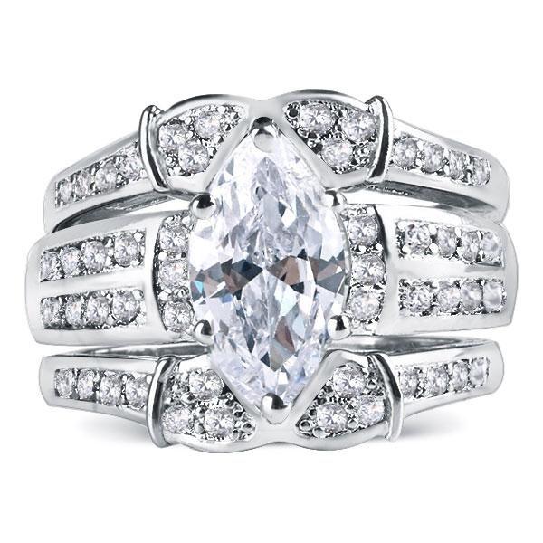 Marquise Created White Sapphire Sterling Silver 3-Piece Wedding Set