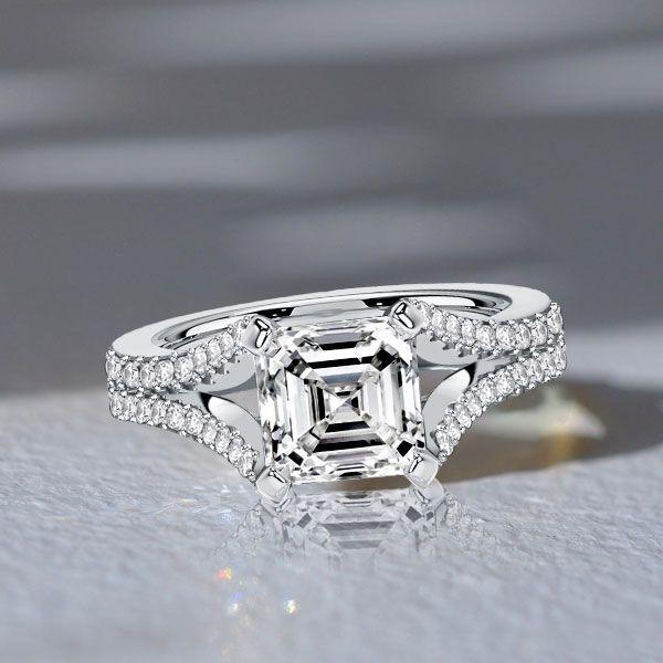 Split Shank Asscher Cut Sterling Silver Engagement Ring - 1.25 CT TW
