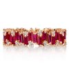 Rose Gold Plated Sterling Silver Baguette Ruby Eternity Band - Wedding Ring