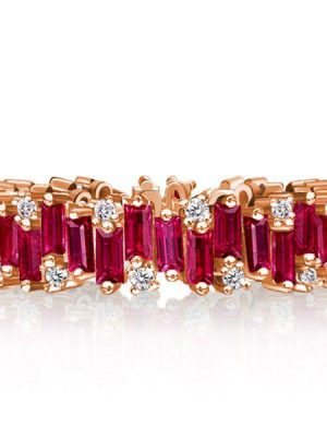 Rose Gold Plated Sterling Silver Baguette Ruby Eternity Band - Wedding Ring