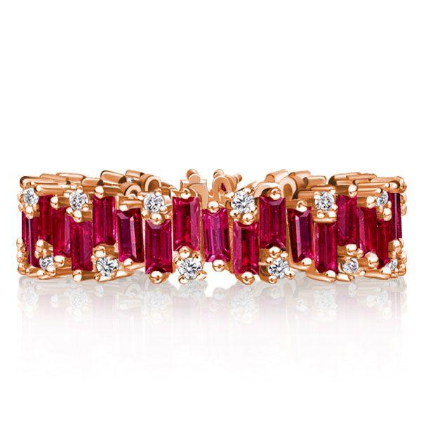 Rose Gold Plated Sterling Silver Baguette Ruby Eternity Band - Wedding Ring