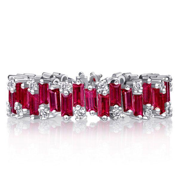 Rose Gold Plated Sterling Silver Baguette Ruby Eternity Band - Wedding Ring